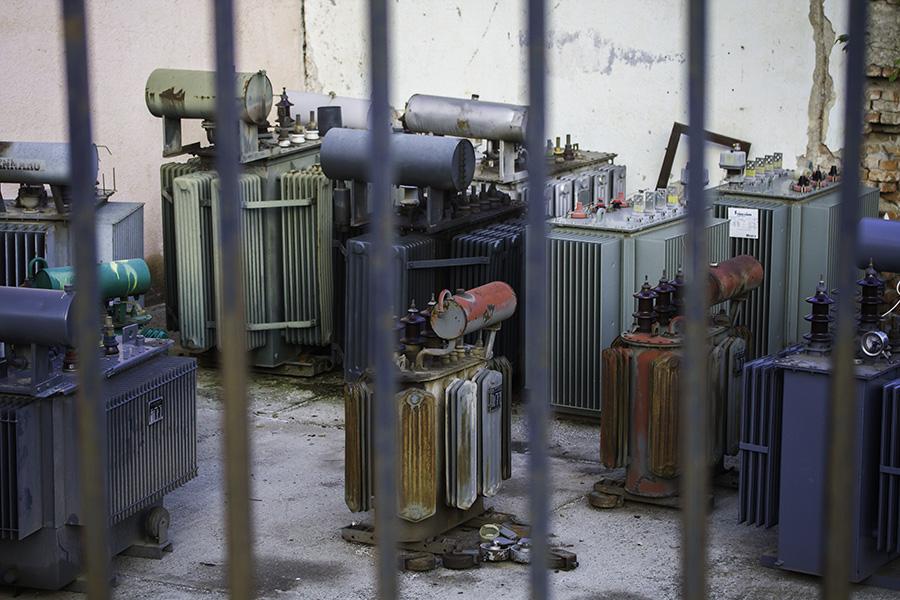 029 Electrical transformers in a yard in Prishtina, Kosovo, 2014